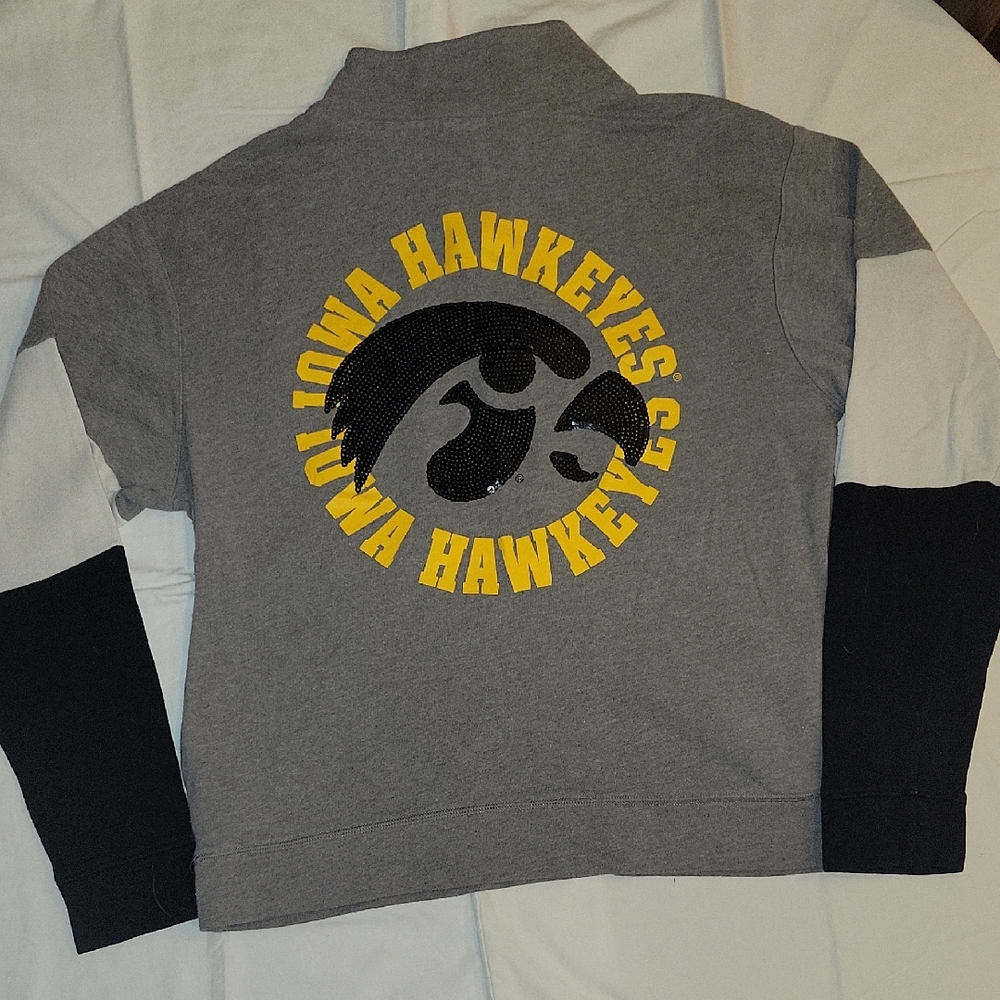 Victoria Secret PINK Gray Iowa Hawkeyes Sequins Quarter Zip